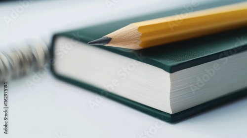 Close-up of a book and pencil ready for study. photo