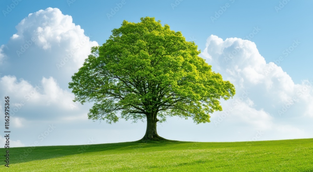Tree in a field with a blue sky and clouds Tree in a field with a blue sky and clouds