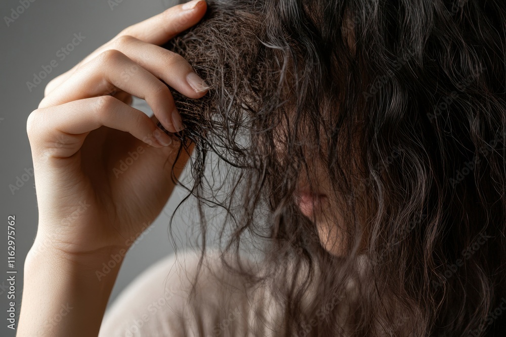 Obraz premium Capturing a moment of tranquility with flowing hair and soft facial features in natural light