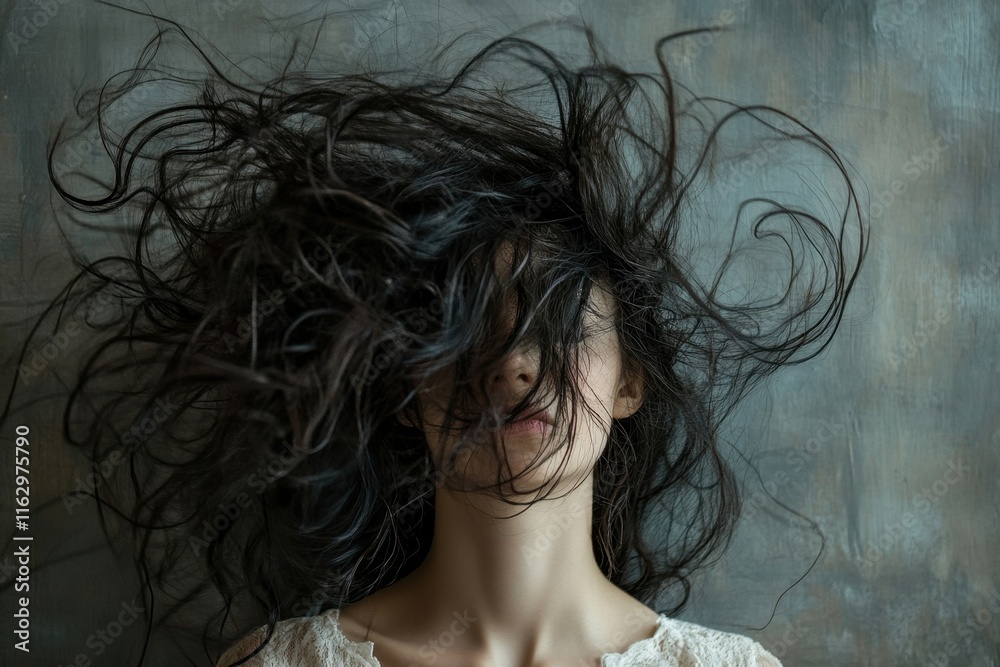 Capturing a moment of tranquility with flowing hair and soft facial features in natural light