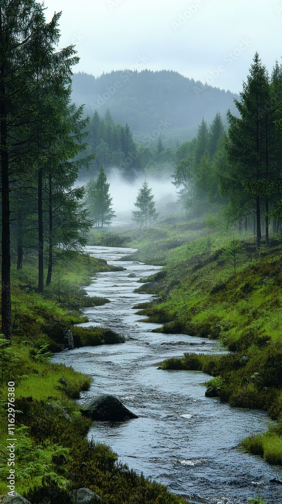 Mystical foggy atmospheres mystical river winding through