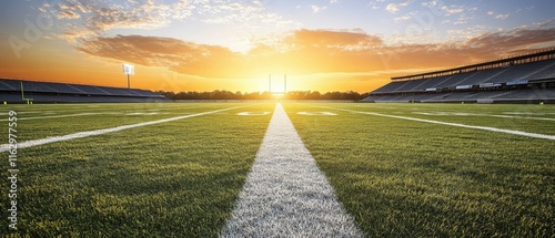 A football field with a white line down the middle