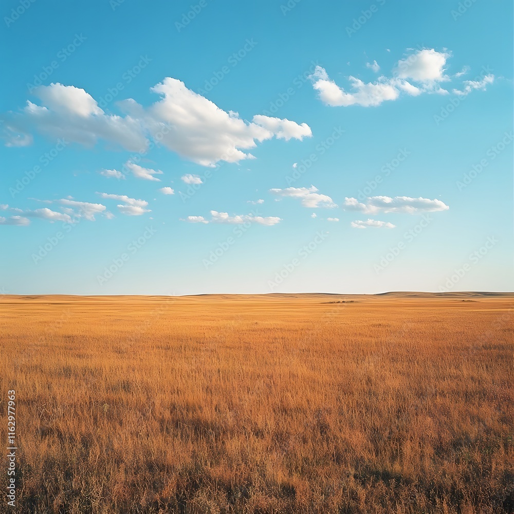 Vast Prairie Landscape Under Wide Open Sky with Billowing Clouds Vast Prairie Landscape Under Wide Open Sky with Billowing Clouds