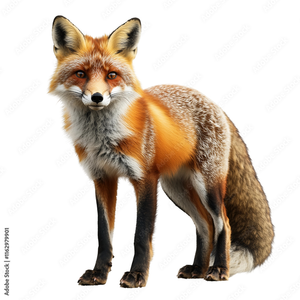 Fototapeta premium Fox is standing on transparent background.