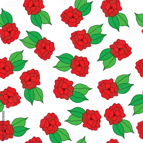 red colored sweet peas flower scattered on white surface seamless pattern. Red flowers romantic seamless pattern. 