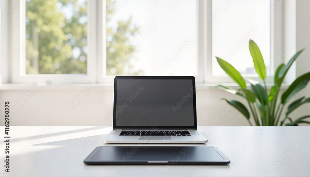 custom made wallpaper toronto digitalMinimalist virtual workspace with laptop and tablet, creative productivity