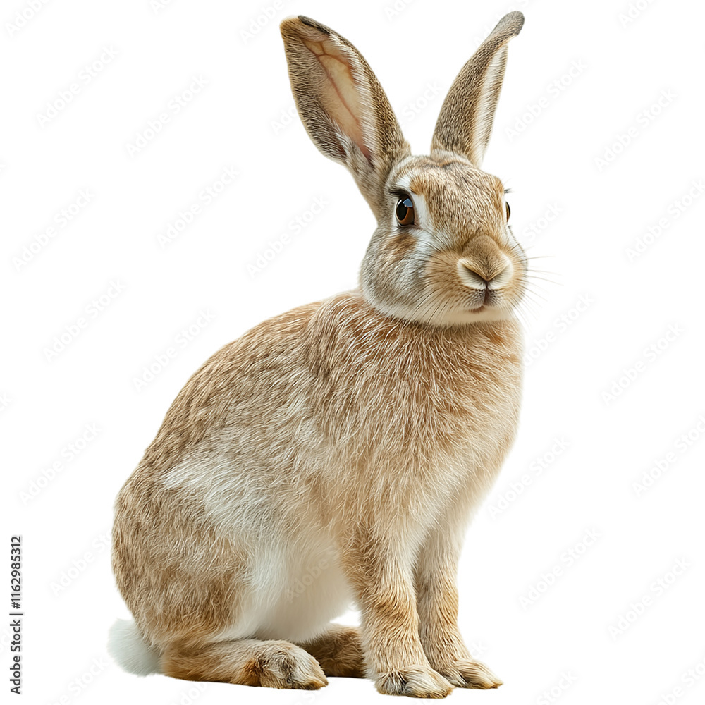 Fototapeta premium Rabbit is sitting on the ground with its head up.