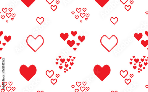 Seamless pattern with red hearts, line art, flat design. Good for wraping paper.