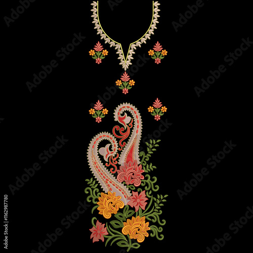 All over asian indian mughal artwork embroidery design flowers motifs leafs leaves ornaments for digital print on fabric.
