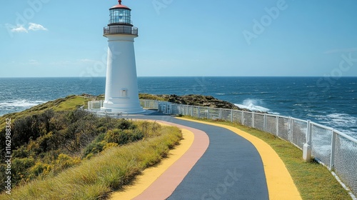 Scenic coastal views Majestic lighthouse overlooking the ocean photo