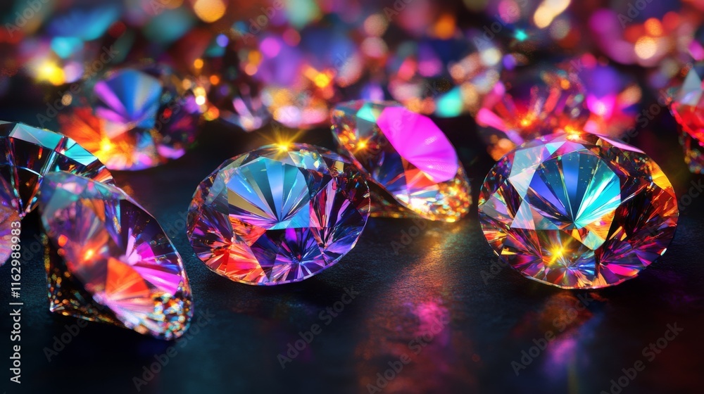 A close up of a bunch of colorful diamonds A close up of a bunch of colorful diamonds