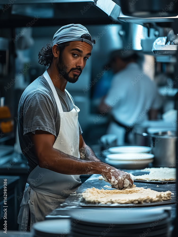 Man creates delicious cake dough in a cozy kitchen at night Man creates delicious cake dough in a cozy kitchen at night