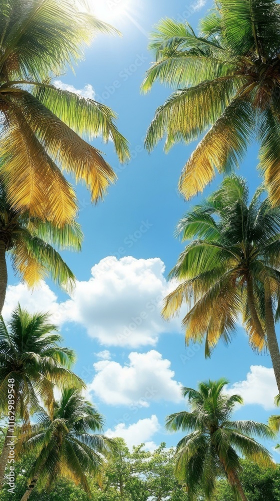 Tranquil tropical settings Coconut trees providing shade below Tranquil tropical settings Coconut trees providing shade below