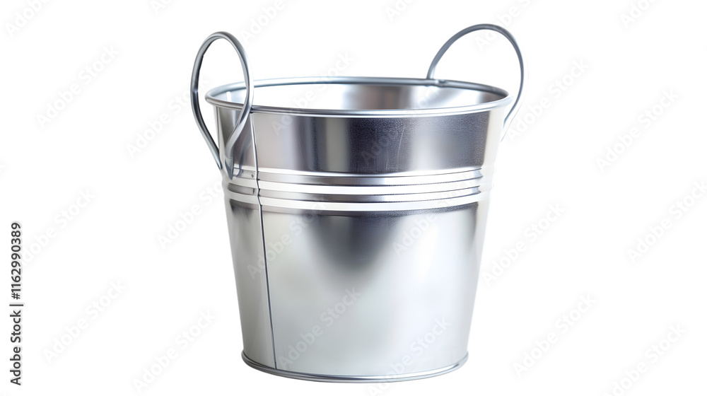 Durable metallic bucket with a steel isolated on white background Durable metallic bucket with a steel isolated on white background