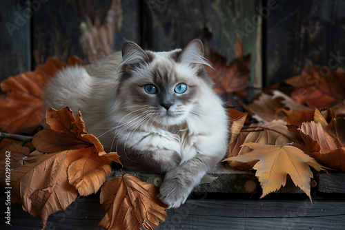 animal portraits, imagine a majestic ragdoll cat exuding elegance akin to a royal emblem, its striking blue eyes captivating all who gaze upon them photo