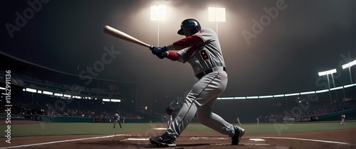 A dynamic shot of a baseball player swinging for a home run capturing the intensity and excitement of the game