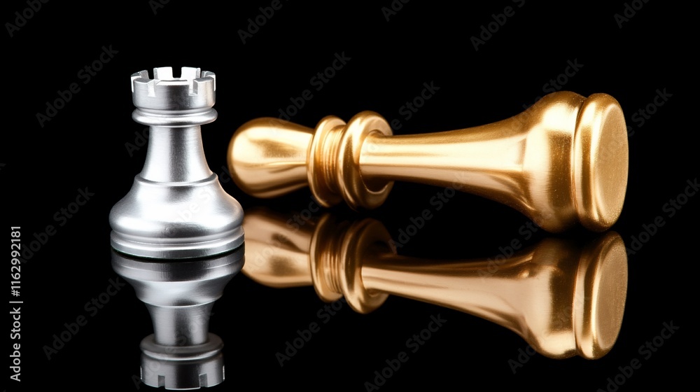 Silver rook and gold pawn on black background. Silver rook and gold pawn on black background.