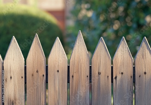 Rustic Wooden Fence Picket Detail, Close-up View photo