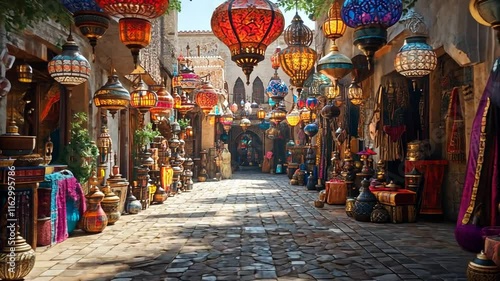 A bustling marketplace in the heart of a Middle Eastern city