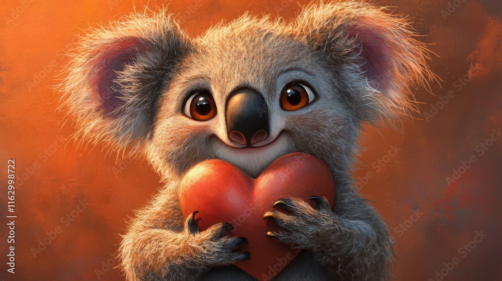 Fototapeta premium Adorable Koala Bear Holding a Heart Shaped Object
