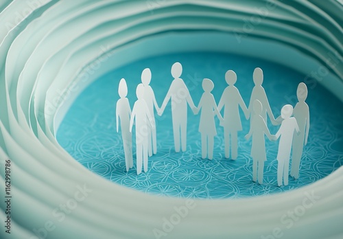 Paper Cutout People Holding Hands in a Circle, Unity and Community Concept photo