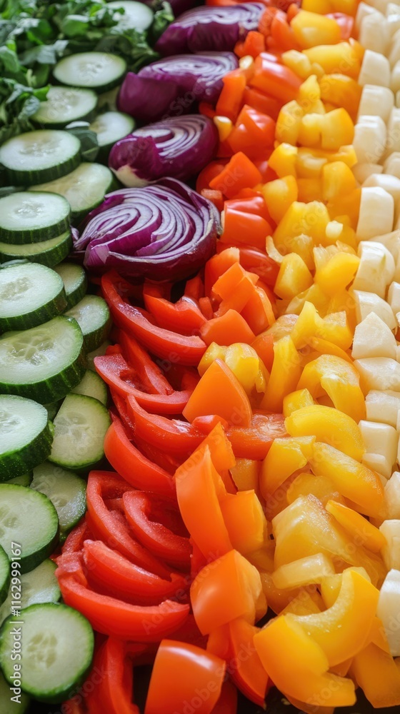 Fresh natural cut vegetables in rows. Organic veggies in the restaurant kitchen Fresh natural cut vegetables in rows. Organic veggies in the restaurant kitchen