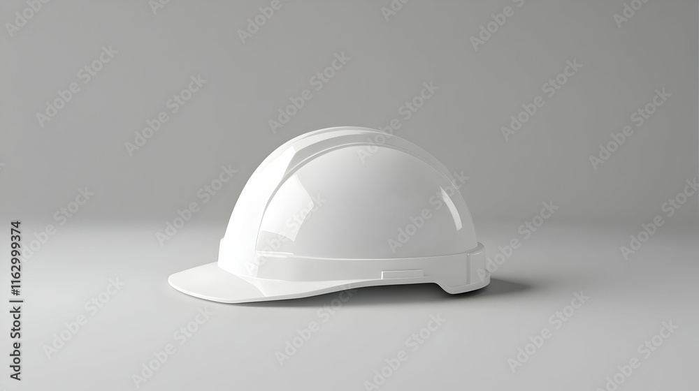Sleek white hard hat displayed from a side perspective on a simple gray background Sleek white hard hat displayed from a side perspective on a simple gray background