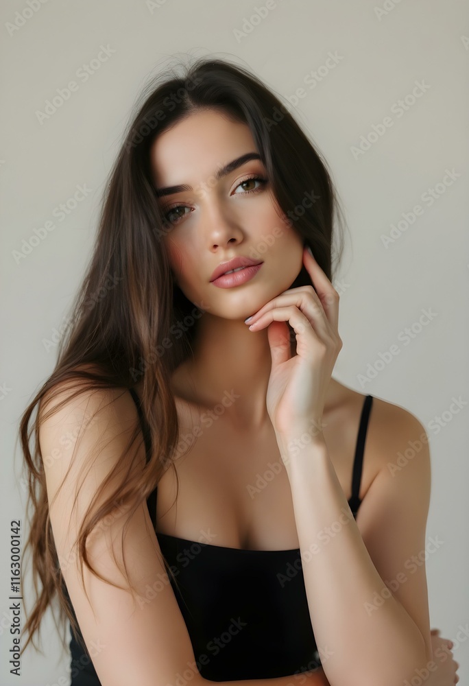 Stylish Female Model Posing in Minimalist Setting Stylish Female Model Posing in Minimalist Setting