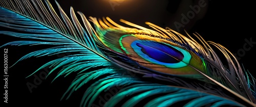 A close up of a peacock feather showcasing the intricate patterns and vibrant colors
