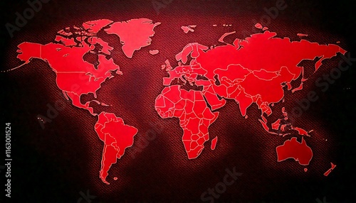 Red world country map at conflict and tight geopolitical tensions