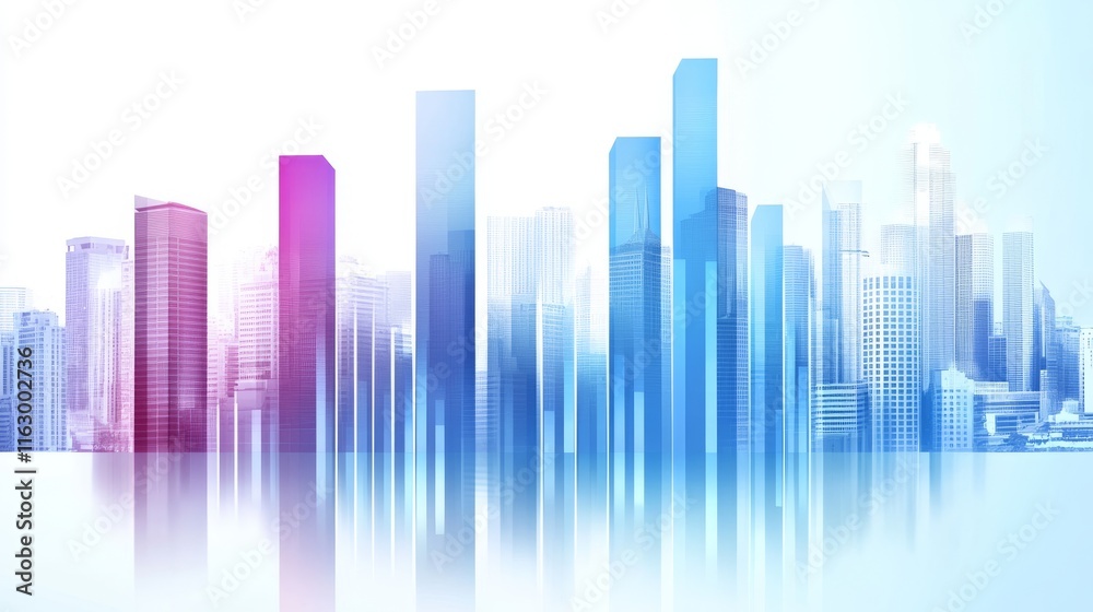Modern city skyline with reflective buildings. Modern city skyline with reflective buildings.