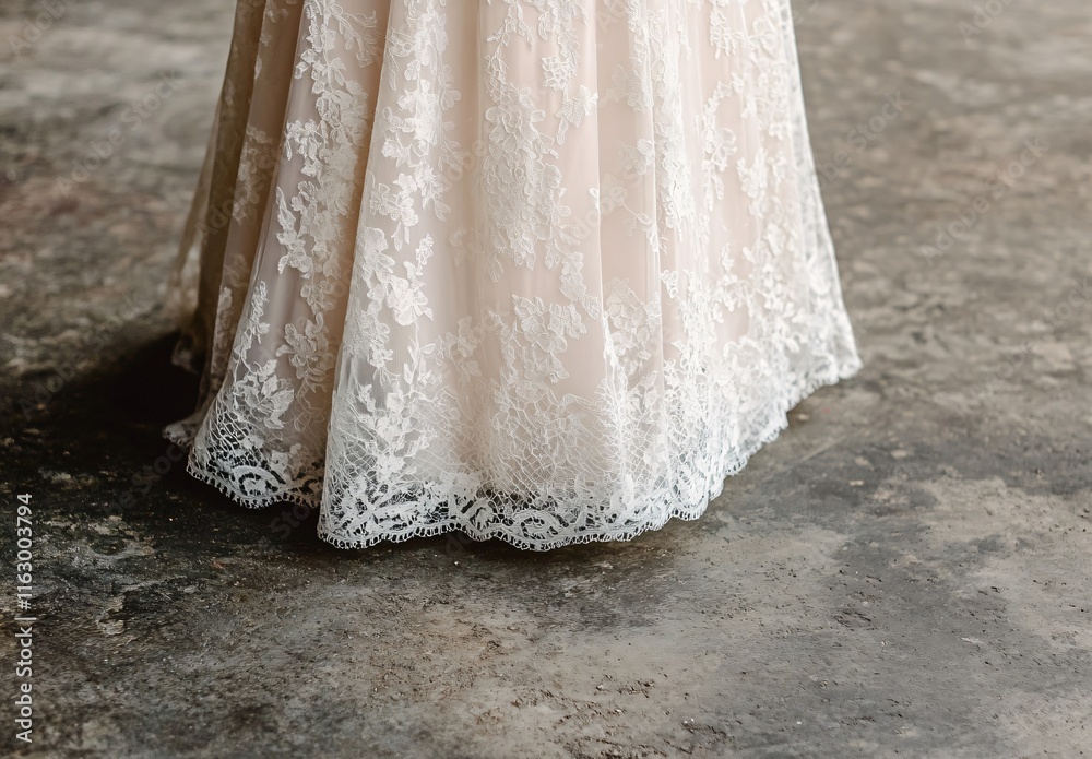 Elegant Blush Lace Wedding Dress Detail, Bridal Gown Texture Elegant Blush Lace Wedding Dress Detail, Bridal Gown Texture