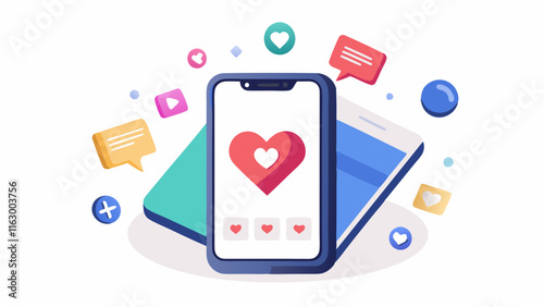 On the smartphone screen, three hearts are visible, which may indicate the number of likes or reactions.