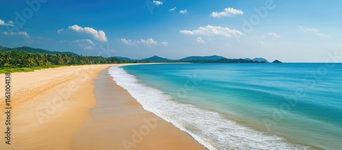 Tropical beach coastline with clear sky serene seascape ideal for travel promotions and relaxation themes empty space for text photo