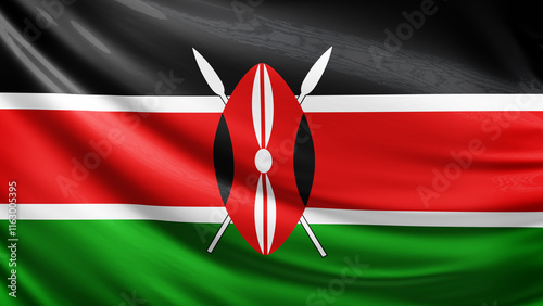 kenya flag picture, close-up shot of kenyan nation flag, africa, animated flag background photo, 3D photo of a flag, national symbol of african country, patriotism, full screen