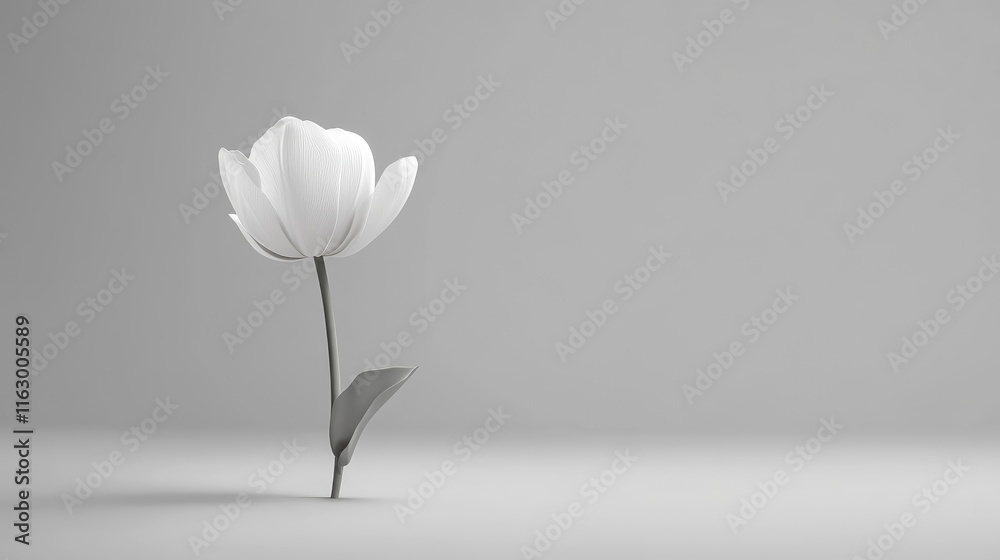 Fototapeta premium Elegant White Tulip on Minimalist Grey Background Capturing Nature's Beauty and Simplicity in Floral Artistry