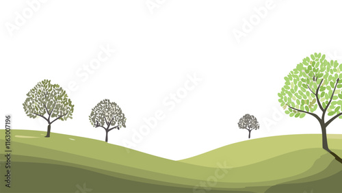 Spring, summer simple abstract landscape, pastel colors wallpaper, with trees and sakura blossom, background vector illustration
