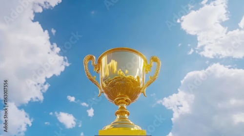 Golden Trophy Against Blue Sky Symbolizing Achievement and Excellence in Annual Awards Ceremony photo