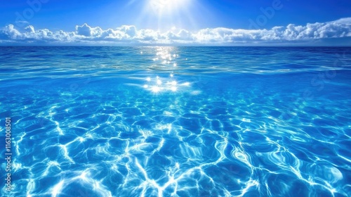 Tranquil Ocean Surface with Sunlight Reflection and Gentle Waves on a Clear Day