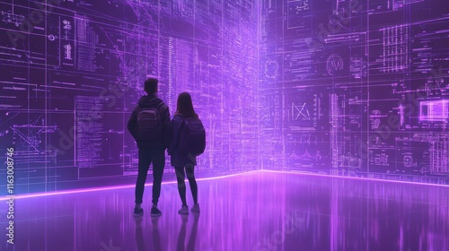 People observing digital futuristic display. photo