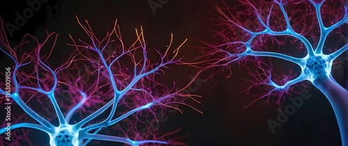 A captivating macro view of neurons firing with dendrites and synapses glowing in neon colors