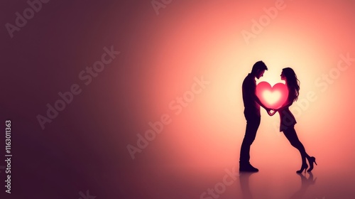 Romantic couple holding a heart in silhouette. photo