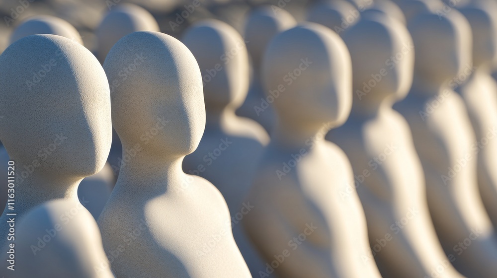 Obraz premium Row of identical mannequins on display outdoors.