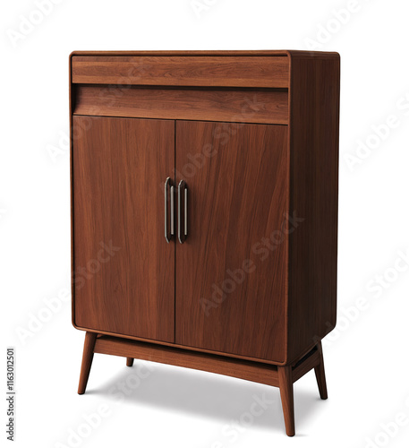 Midcentury wooden cabinet with walnut finish offering stylish storage for modern interiors photo