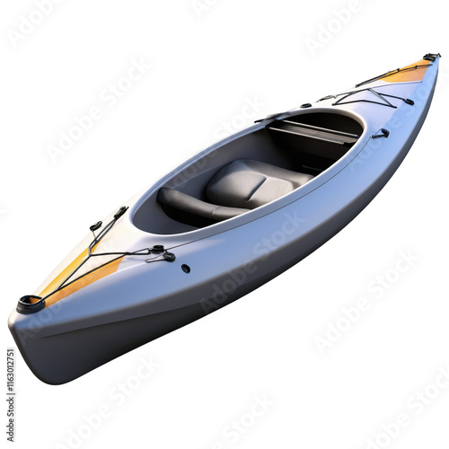 Minimalist kayak with smooth lines ready for water adventures at a serene lake photo