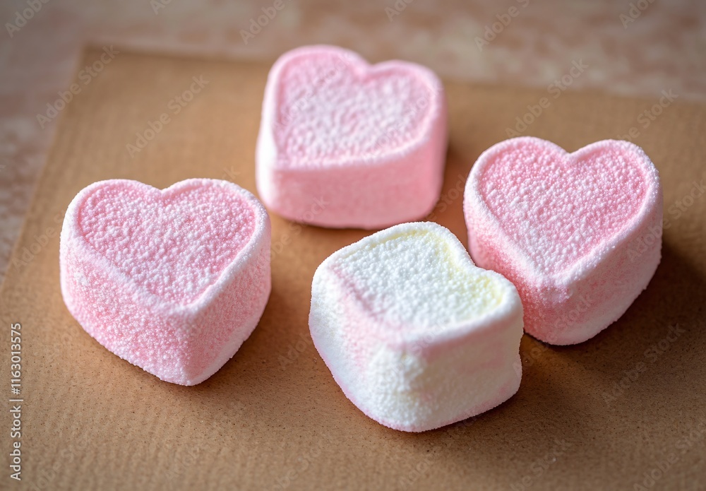 Obraz premium Delicious Pink and White Heart-Shaped Marshmallows on Brown Background