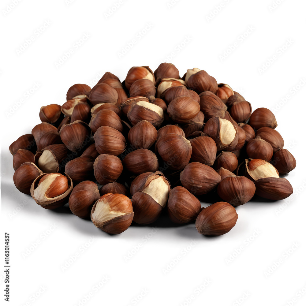 Mound of raw hazelnuts showcasing their rich brown shells and distinct texture in a natural setting Mound of raw hazelnuts showcasing their rich brown shells and distinct texture in a natural setting