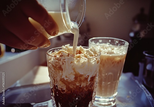 Creamy Iced Coffee Drink with Whipped Cream, Closeup photo