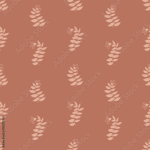 Seamless Floral Pattern on mocha mousse brown Background. Elegant Minimal Design for Textiles and Decor in color of year 2025. Vector illustration. Hand drawing