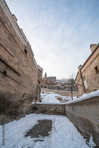 old town, quarter, kayseri turkey, brick, greek, tablakaya, district, talas, facade, balcony, exterior, architecture, ancient, tourism, historical, old, historic, travel, home, house, window, street,  photo